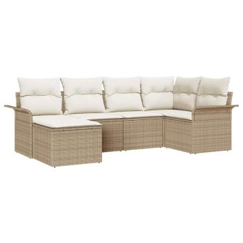 6-teiliges Garten-Sofa-Set mit Kissen Beige Poly-Rattan