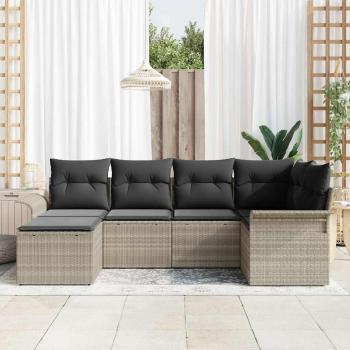 6-teiliges Garten-Sofa-Set mit Kissen in Hellgrau