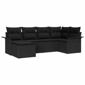 6-teiliges Garten-Sofaset mit Kissen Schwarz Poly-Rattan