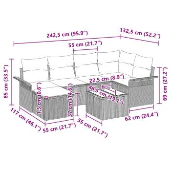 6-teiliges Garten-Sofa-Set mit Kissen aus braunem Poly-Rattan