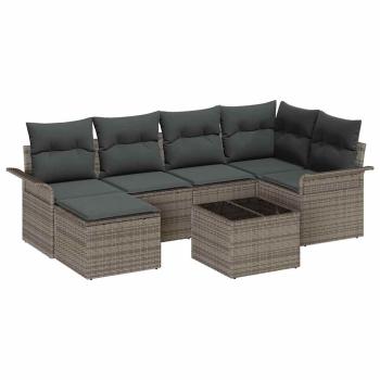 6-teiliges Garten-Sofa-Set mit Kissen Schwarz Poly Rattan
