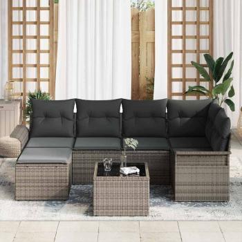 6-teiliges Garten-Sofa-Set mit Kissen Schwarz Poly Rattan