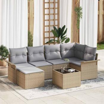ARDEBO.de - 7-teiliges Garten Sofa Set mit Kissen Schwarz Poly Rattan
