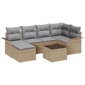 7-teiliges Garten Sofa Set mit Kissen Schwarz Poly Rattan