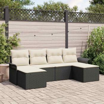 ARDEBO.de - 6-teiliges Garten Sofa Set mit Kissen schwarzes Poly Rattan