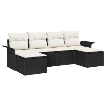 6-teiliges Garten Sofa Set mit Kissen schwarzes Poly Rattan