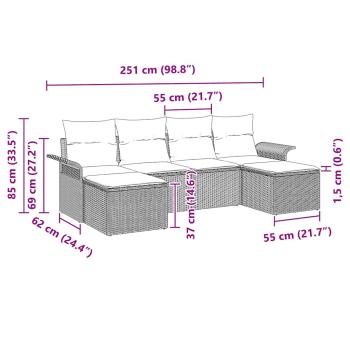 6-teiliges Garten Sofa Set mit Kissen Braun Poly Rattan