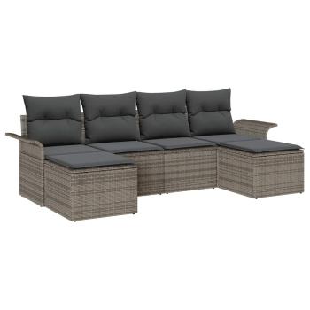 6-teiliges Garten Sofa Set mit Kissen Grau Poly Rattan