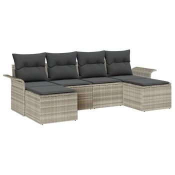6-teiliges Garten Sofa Set mit Kissen Hellgrau Poly Rattan