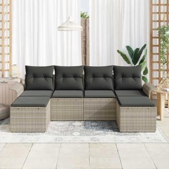 6-teiliges Garten Sofa Set mit Kissen Hellgrau Poly Rattan