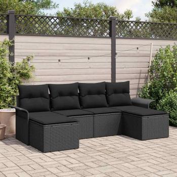 ARDEBO.de - 6-teiliges Garten Sofa Set mit Kissen Schwarz Poly Rattan