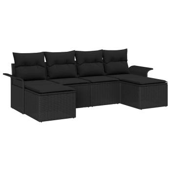 6-teiliges Garten Sofa Set mit Kissen Schwarz Poly Rattan