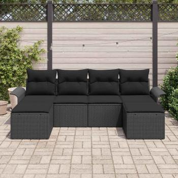 6-teiliges Garten Sofa Set mit Kissen Schwarz Poly Rattan
