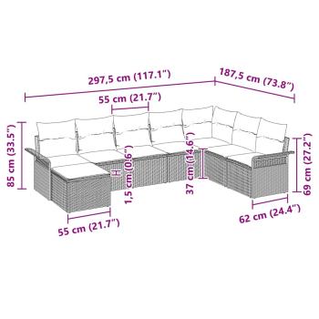 8-teiliges Garten Sofa Set mit Kissen - Schwarz Poly Rattan
