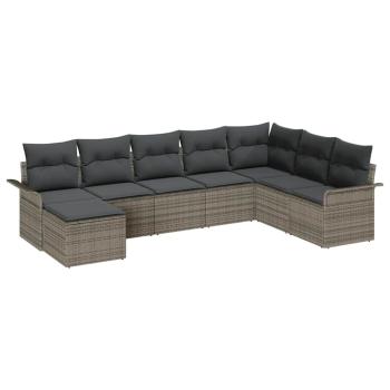 8-teiliges Garten-Sofaset mit Kissen Grau Poly Rattan