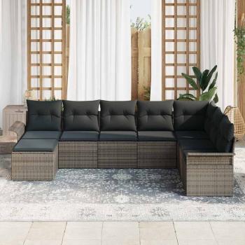8-teiliges Garten-Sofaset mit Kissen Grau Poly Rattan