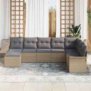 8-teiliges Garten Sofa Set mit Kissen Beige Poly Rattan