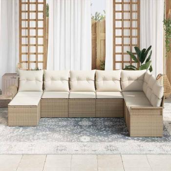 8-teiliges Garten-Sofa-Set mit Kissen, Beige Poly-Rattan