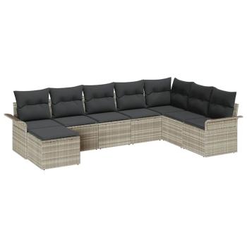 8-teilige Garten Sofa Set mit Kissen Hellgrau Poly Rattan