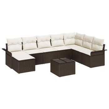 8-teiliges Garten-Sofa-Set mit Kissen Graues Poly-Rattan