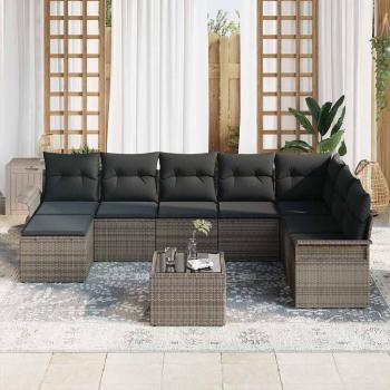 8-teiliges Garten-Sofa-Set mit Kissen Grau Poly Rattan