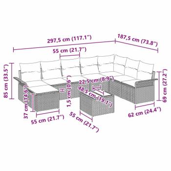 9-teiliges Garten Sofa Set mit Kissen aus beigem Poly Rattan