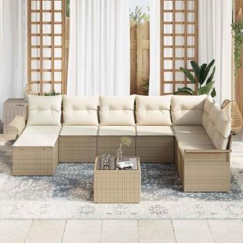 Gartensofa-set 9 stk. Beige Poly-Rattan