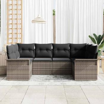 6-teiliges Garten Sofa Set mit Kissen Grau Poly Rattan