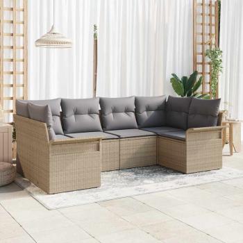 ARDEBO.de - 6-teiliges Garten-Sofa-Set mit Kissen Beige Poly Rattan