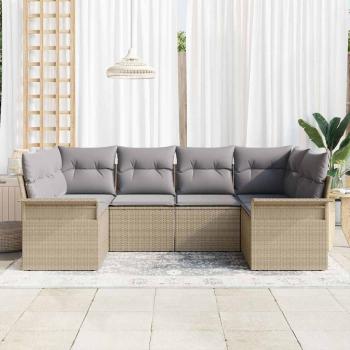 6-teiliges Garten-Sofa-Set mit Kissen Beige Poly Rattan