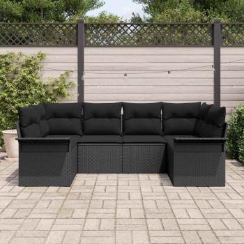 6-teiliges Garten Sofa Set mit Kissen Schwarz Poly Rattan