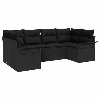 6-teiliges Garten Sofa Set mit Kissen Schwarz Poly Rattan