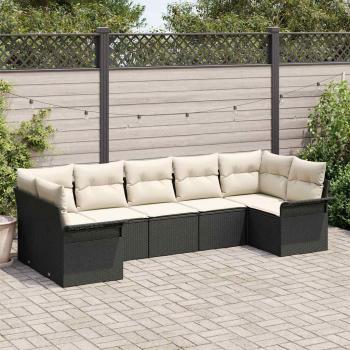 ARDEBO.de - 7-teiliges Garten-Sofa-Set mit Kissen Schwarz Poly-Rattan