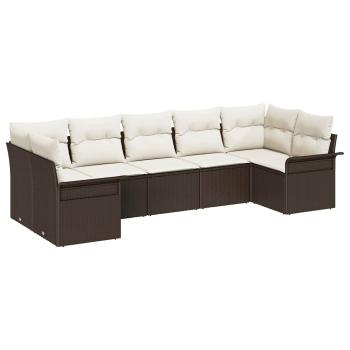 7-teiliges Garten-Sofa-Set mit Kissen Braun Poly Rattan