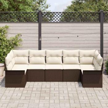7-teiliges Garten-Sofa-Set mit Kissen Braun Poly Rattan
