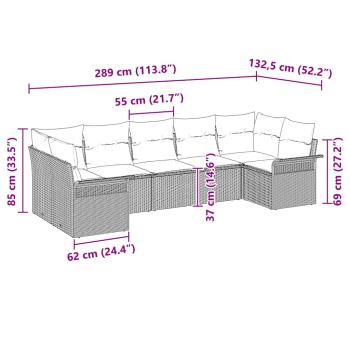 7-teiliges Garten Sofa Set mit Kissen Grau Poly Rattan