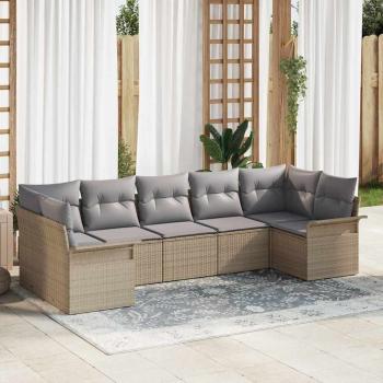 ARDEBO.de - 7-teiliges Garten-Sofa-Set mit Kissen in Beigem Poly-Rattan