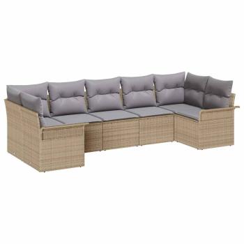7-teiliges Garten-Sofa-Set mit Kissen in Beigem Poly-Rattan