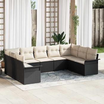 ARDEBO.de - 9-teiliges Garten Sofa Set mit Kissen Schwarz Poly Rattan