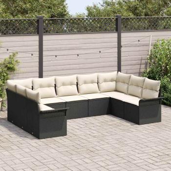 9-teiliges Garten Sofa Set mit Kissen Schwarz Poly Rattan
