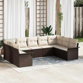 ARDEBO.de - 9-teiliges Garten Sofa Set mit Kissen Braun Poly Rattan