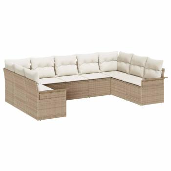 9-teiliges Garten Sofa Set mit Kissen Beige Poly Rattan