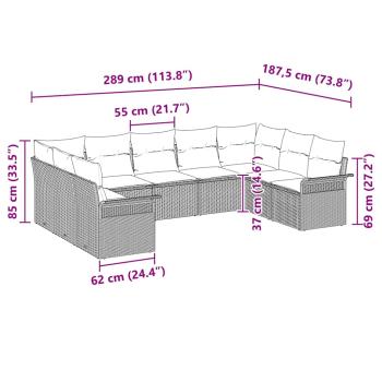9-teiliges Garten Sofa Set mit Kissen Beige Poly Rattan