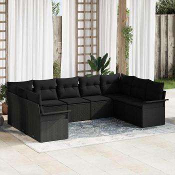 ARDEBO.de - 9-teiliges Garten Sofa Set mit Kissen Schwarz Poly Rattan
