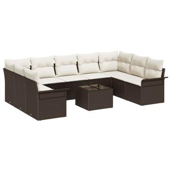 9-teiliges Gartensofa-Set mit Kissen in Grau aus Poly-Rattan