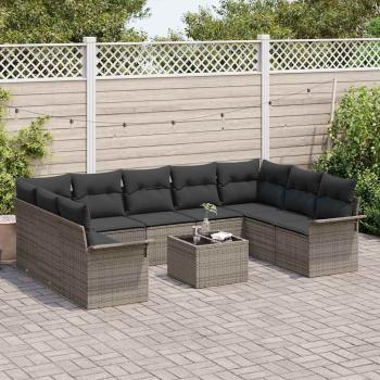 9-teiliges Garten Sofa Set mit Kissen Schwarz Poly Rattan