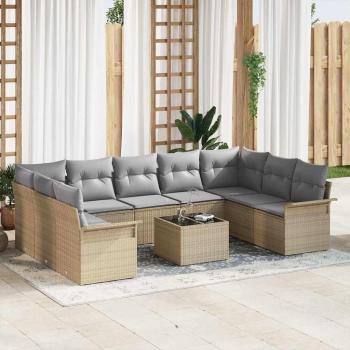 ARDEBO.de - Gartensofa-set mit Kissen 10 pcs Beige Poly-Rattan