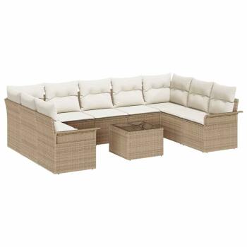 10-teiliges Garten-Sofa-Set mit Kissen in braunem Poly-Rattan