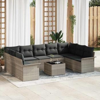 ARDEBO.de - 10-teiliges Garten Sofaset mit Kissen Grau Poly Rattan