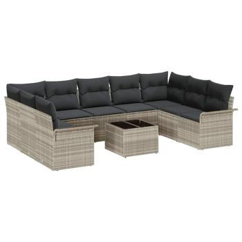 10-teiliges Garten Sofaset mit Kissen Grau Poly Rattan
